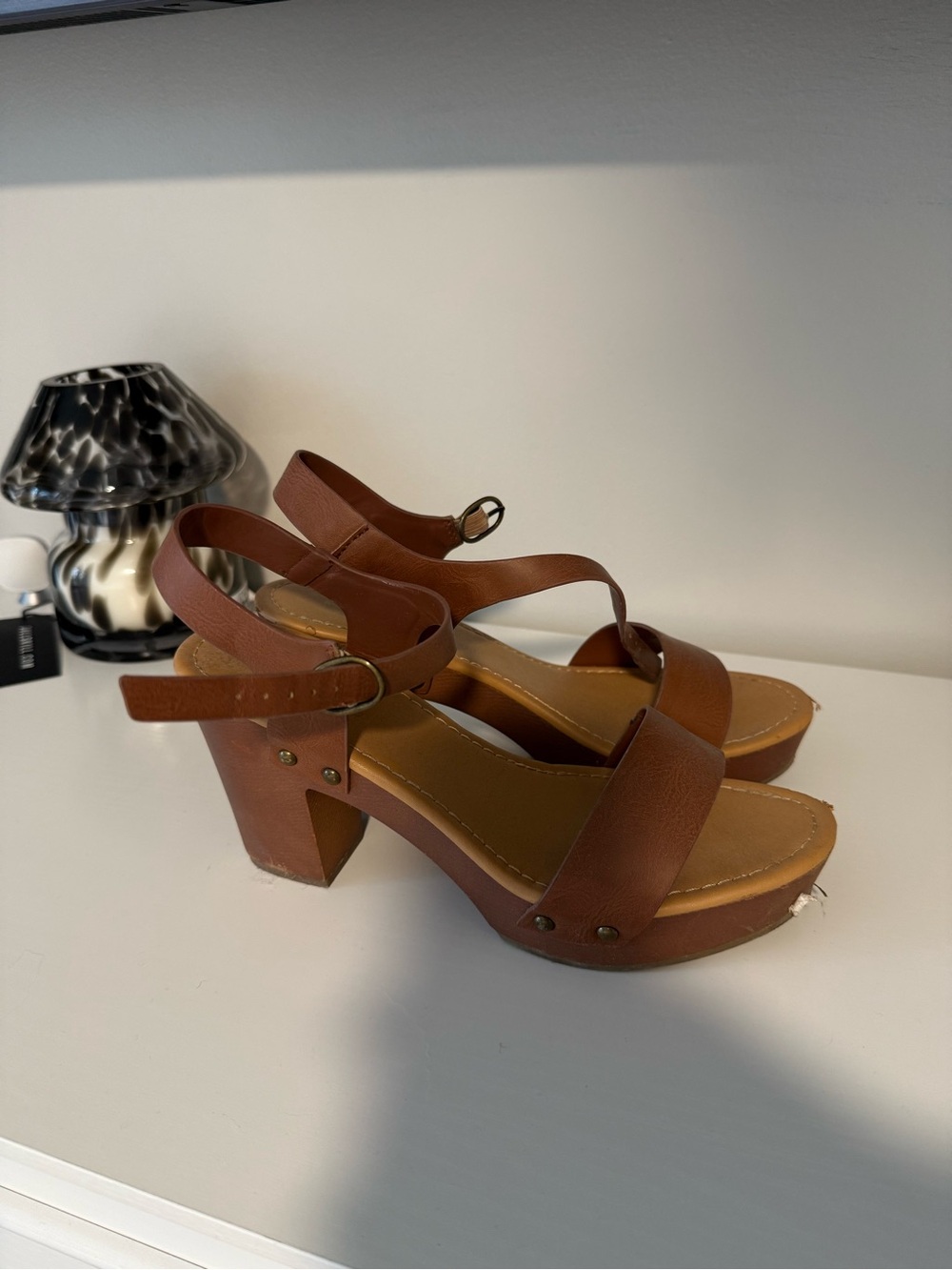 Brown Women's Leather Block Heel Sandals